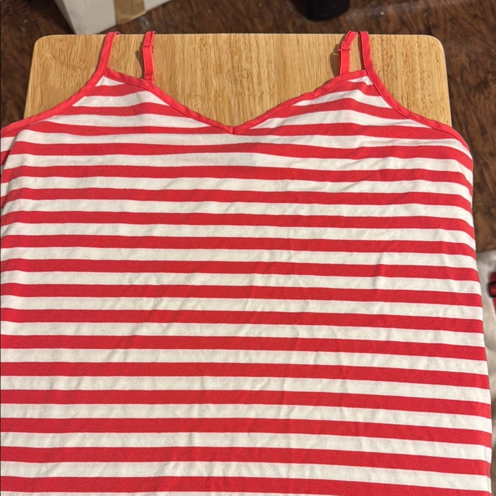 Express Pinkish Red and White Striped Tank Top